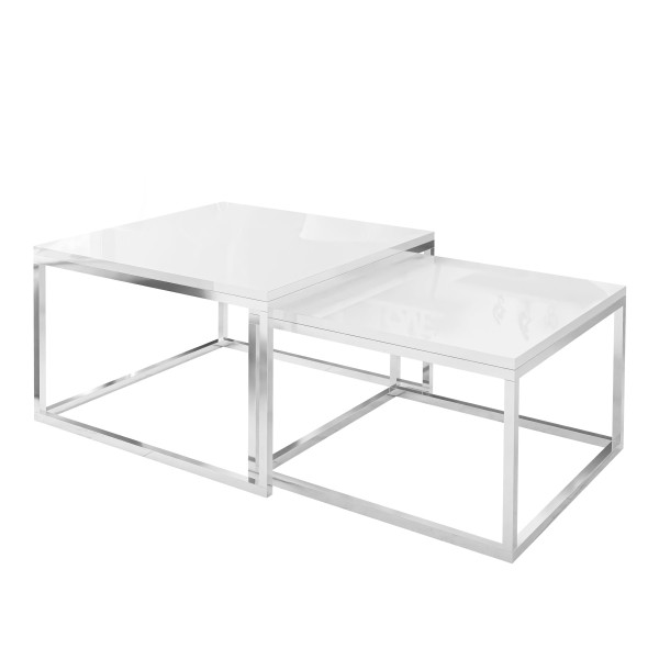 Ława Yoshi 2w1 stolik kawowy, stelaż - Chrom / biały połysk 93508