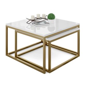 Ława Yoshi 2w1 stolik kawowy – Złoty/biały połysk 40cm/46cm 100500 Ława Yoshi 2w1 stolik kawowy – Złoty/biały połysk 40cm/46cm 100500
