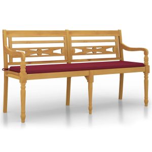 Ławka Batavia z czerwoną poduszką, 150 cm, lite drewno tekowe 550322 Ławka Batavia z czerwoną poduszką, 150 cm, lite drewno tekowe 550322