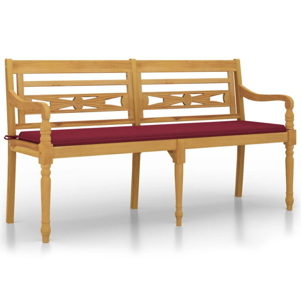 Ławka Batavia z czerwoną poduszką, 150 cm, lite drewno tekowe 550322