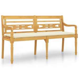 Ławka Batavia z kremowa poduszką, 150 cm, lite drewno tekowe 550324 Ławka Batavia z kremowa poduszką, 150 cm, lite drewno tekowe 550324