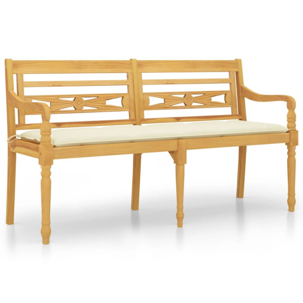 Ławka Batavia z kremowa poduszką, 150 cm, lite drewno tekowe 550324
