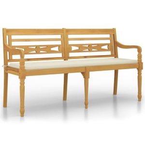 Ławka Batavia z kremowa poduszką, 150 cm, lite drewno tekowe 550321 Ławka Batavia z kremowa poduszką, 150 cm, lite drewno tekowe 550321