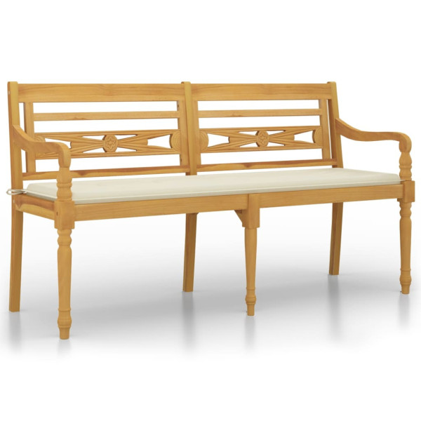 Ławka Batavia z kremowa poduszką, 150 cm, lite drewno tekowe 550321
