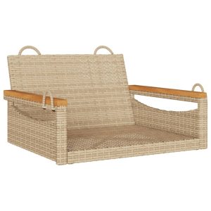 Ławka bujana, beżowa, 63x62x40 cm, polirattan 561112