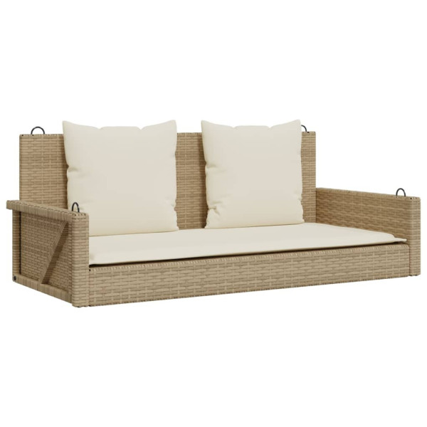 Ławka bujana z poduszkami, beżowa, 119x56x48 cm, polirattan 560564