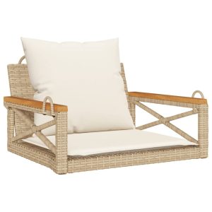 Ławka bujana z poduszkami, beżowa, 63x62x40 cm, polirattan 561126 Ławka bujana z poduszkami, beżowa, 63x62x40 cm, polirattan 561126