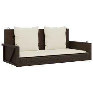 Ławka bujana z poduszkami, brązowa, 119x56x48 cm, polirattan 560516 Ławka bujana z poduszkami, brązowa, 119x56x48 cm, polirattan 560516