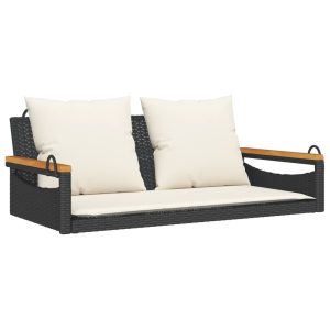 Ławka bujana z poduszkami, czarna, 109x62x40 cm, polirattan 561121 Ławka bujana z poduszkami, czarna, 109x62x40 cm, polirattan 561121