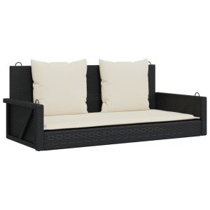 Ławka bujana z poduszkami, czarna, 119x56x48 cm, polirattan 560551 Ławka bujana z poduszkami, czarna, 119x56x48 cm, polirattan 560551