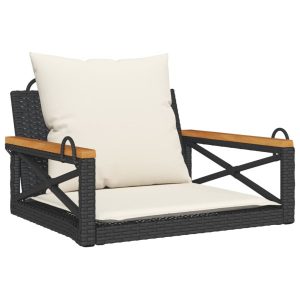 Ławka bujana z poduszkami, czarna, 63x62x40 cm, polirattan 561119 Ławka bujana z poduszkami, czarna, 63x62x40 cm, polirattan 561119