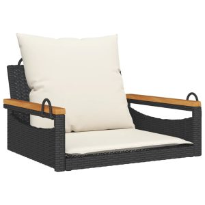 Ławka bujana z poduszkami, czarna, 63x62x40 cm, polirattan 561105 Ławka bujana z poduszkami, czarna, 63x62x40 cm, polirattan 561105