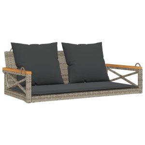 Ławka bujana z poduszkami, szara, 109x62x40 cm, polirattan 561107 Ławka bujana z poduszkami, szara, 109x62x40 cm, polirattan 561107