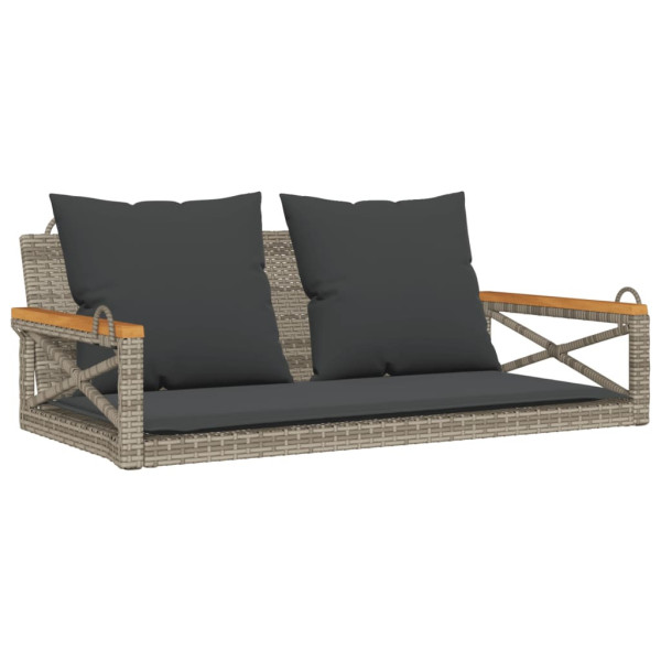 Ławka bujana z poduszkami, szara, 109x62x40 cm, polirattan 561107