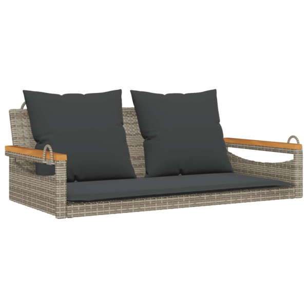 Ławka bujana z poduszkami, szara, 109x62x40 cm, polirattan 561118