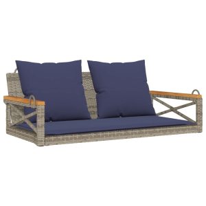 Ławka bujana z poduszkami, szara, 109x62x40 cm, polirattan 560561 Ławka bujana z poduszkami, szara, 109x62x40 cm, polirattan 560561