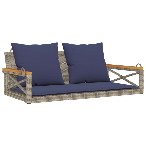 Ławka bujana z poduszkami, szara, 109x62x40 cm, polirattan 560561