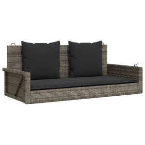 Ławka bujana z poduszkami, szara, 119x56x48 cm, polirattan 560553 Ławka bujana z poduszkami, szara, 119x56x48 cm, polirattan 560553