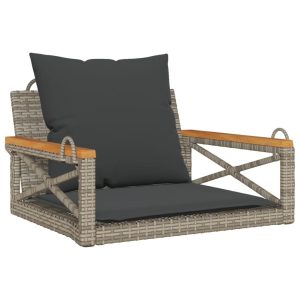 Ławka bujana z poduszkami, szara, 63x62x40 cm, polirattan 561117 Ławka bujana z poduszkami, szara, 63x62x40 cm, polirattan 561117