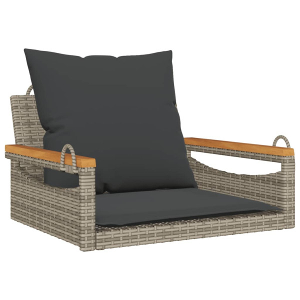 Ławka bujana z poduszkami, szara, 63x62x40 cm, polirattan 561108