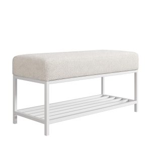 Ławka do przedpokoju Hamilton beżowa białe nogi 80 cm 1060800 Ławka do przedpokoju Hamilton beżowa białe nogi 80 cm 1060800