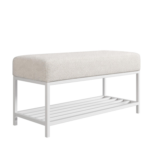 Ławka do przedpokoju Hamilton beżowa białe nogi 80 cm 1060800