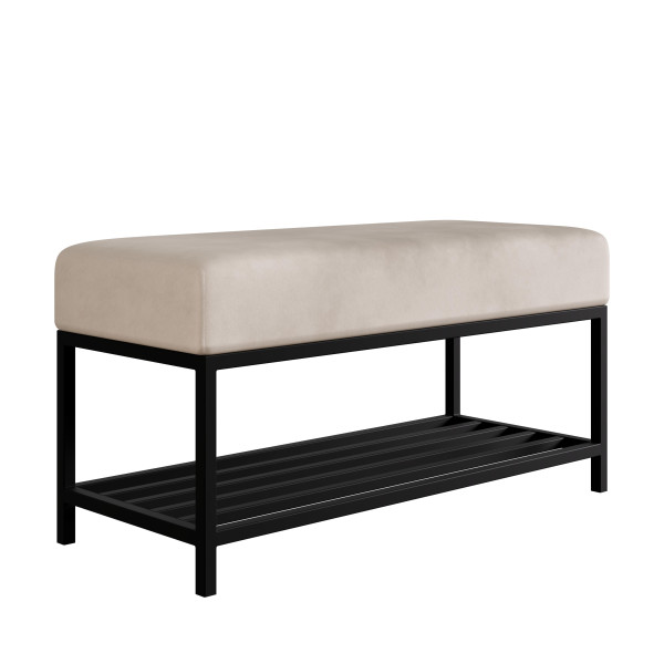 Ławka do przedpokoju Hamilton beżowa czarne nogi 100 cm 1060799