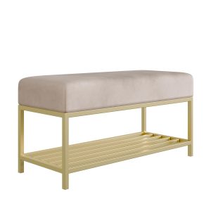 Ławka do przedpokoju Hamilton beżowa złote nogi 100 cm 1060850