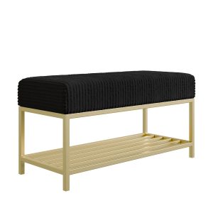 Ławka do przedpokoju Hamilton czarna złote nogi 100 cm 1060842