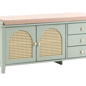 Ławka na buty MDF z drzwiczkami z plecionką 3 szuflady zielona 806310 Ławka na buty MDF z drzwiczkami z plecionką 3 szuflady zielona 806310