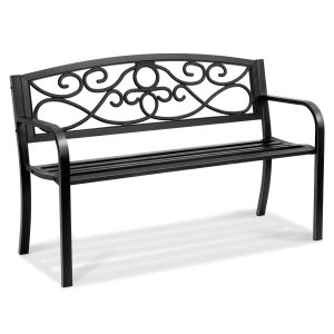 Ławka ogrodowa 127 cm – metalowa 250 kg – z oparciem i podłokietnikami 814660 Ławka ogrodowa 127 cm – metalowa 250 kg – z oparciem i podłokietnikami 814660