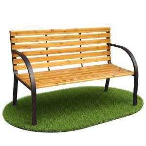 Ławka ogrodowa DALIA z lakierowanego drewna stalowe nogi szerokość 122 cm 511793 Ławka ogrodowa DALIA z lakierowanego drewna stalowe nogi szerokość 122 cm 511793