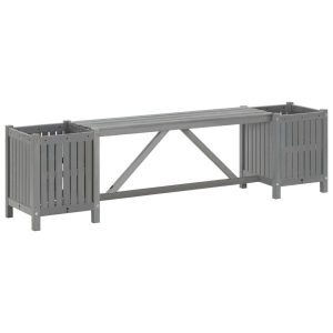 Ławka ogrodowa z 2 donicami 150 cm, lite drewno akacjowe, szara 561043