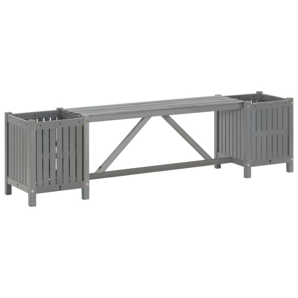 Ławka ogrodowa z 2 donicami 150 cm, lite drewno akacjowe, szara 561043
