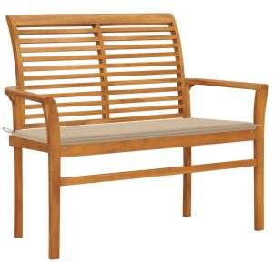 Ławka ogrodowa z beżową poduszką, 112 cm, drewno tekowe 560963 Ławka ogrodowa z beżową poduszką, 112 cm, drewno tekowe 560963