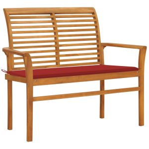 Ławka ogrodowa z czerwoną poduszką, 112 cm, lite drewno tekowe 560966 Ławka ogrodowa z czerwoną poduszką, 112 cm, lite drewno tekowe 560966