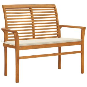 Ławka ogrodowa z kremową poduszką, 112 cm, lite drewno tekowe 561062 Ławka ogrodowa z kremową poduszką, 112 cm, lite drewno tekowe 561062