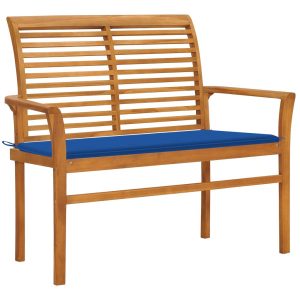 Ławka ogrodowa z niebieską poduszką, 112 cm, drewno tekowe 560913 Ławka ogrodowa z niebieską poduszką, 112 cm, drewno tekowe 560913