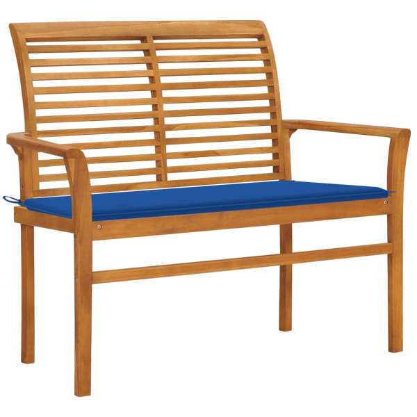Ławka ogrodowa z niebieską poduszką, 112 cm, drewno tekowe 560913