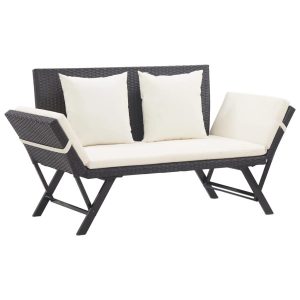 Ławka ogrodowa z poduszkami, 176 cm, czarna, polirattan 560958