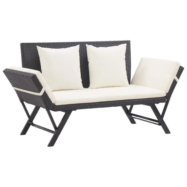 Ławka ogrodowa z poduszkami, 176 cm, czarna, polirattan 560958