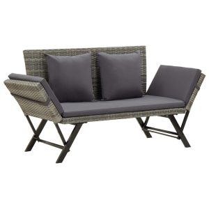 Ławka ogrodowa z poduszkami, 176 cm, szara, polirattan 561008