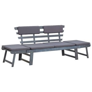 Ławka ogrodowa z poduszkami, 2-w-1, 190 cm, szara, akacjowa 560911