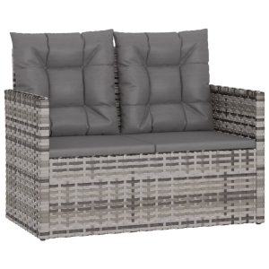 Ławka ogrodowa z poduszkami, szara, 105 cm, polirattan 560919 Ławka ogrodowa z poduszkami, szara, 105 cm, polirattan 560919