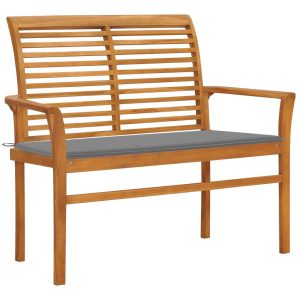 Ławka ogrodowa z szarą poduszką, 112 cm, lite drewno tekowe 560994 Ławka ogrodowa z szarą poduszką, 112 cm, lite drewno tekowe 560994