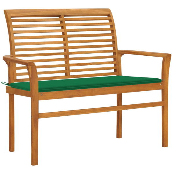 Ławka ogrodowa z zieloną poduszką, 112 cm, lite drewno tekowe 560998