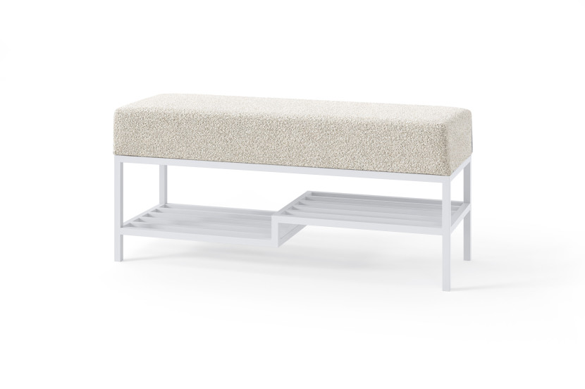 Ławka Seli 80 cm biała beżowe siedzisko z półką loft 1067080