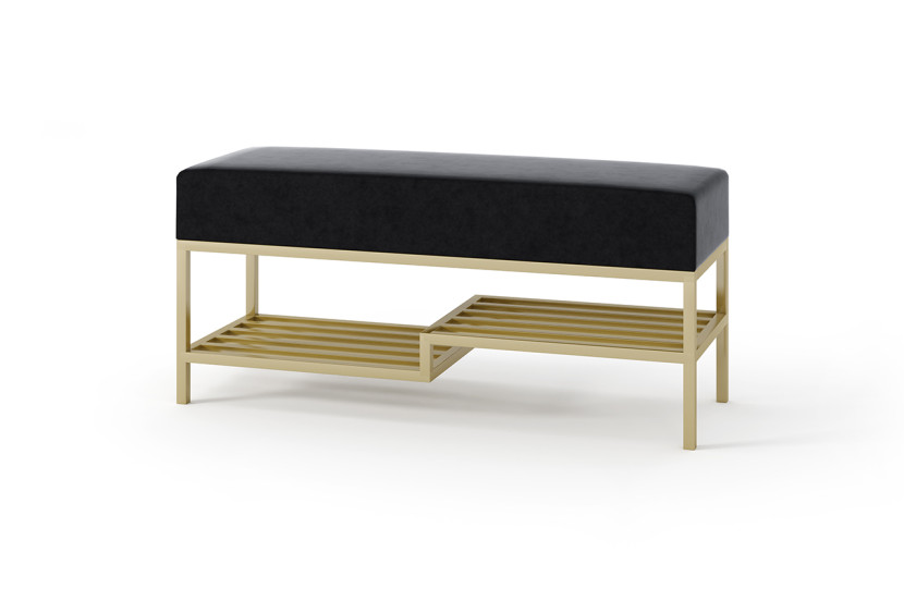 Ławka Seli 80 cm złota czarne siedzisko półka loft 1067083