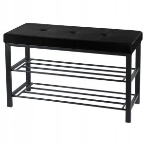 Ławka tapicerowana półka na buty z siedziskiem 79cm czarna 769571 Ławka tapicerowana półka na buty z siedziskiem 79cm czarna 769571