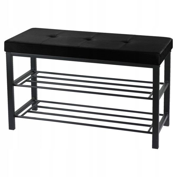 Ławka tapicerowana półka na buty z siedziskiem 79cm czarna 769571